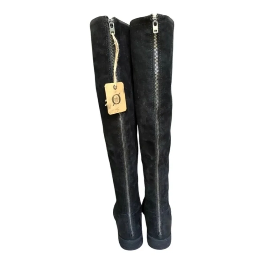 Born Black Suede Over the Knee Boots Leopard Lining Tall Fashion Stylish Sz 7‎